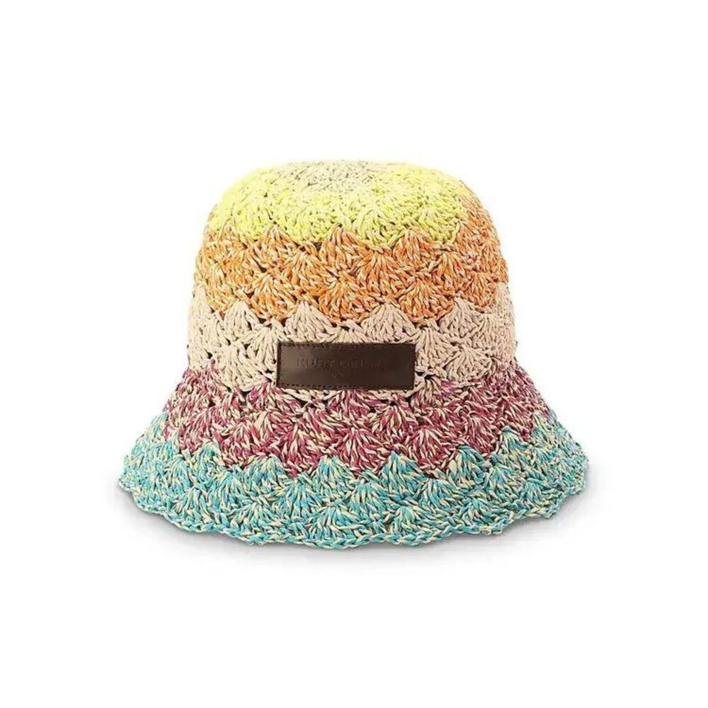 New Kurt Geiger Crochet Straw Bucket Hat One Size